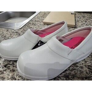 Laforst Jodie Womens Slip Resistant Clog White Tumbled Leather US Size 11
